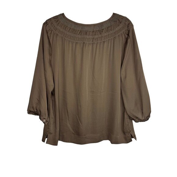 JH Collectibles Womens XL Smocked Neck Button-Front Blouse In Olive Green - Picture 6 of 9